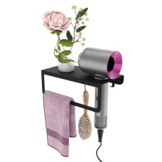 Полиця в ванну кімнату Nice & Cozy HairDry з отвором для рушників та фену чорна
