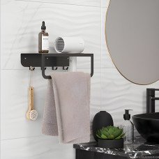 Полиця в ванну кімнату Nice & Cozy HairDry з отвором для рушників та фену чорна