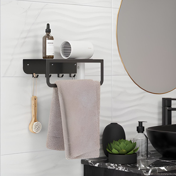 Полиця в ванну кімнату Nice & Cozy HairDry з отвором для рушників та фену чорна
