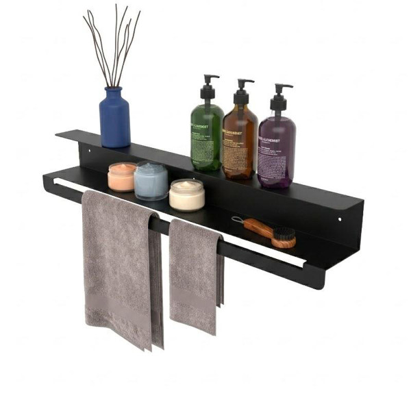 Полиця в ванну кімнату Nice & Cozy Towel shelf з тримачем для рушників чорна