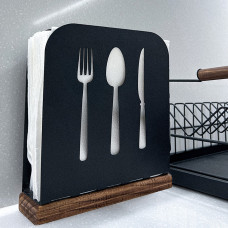 Серветниця металева Nice & Cozy Bistro L для серветок 16,5х16,5 см з дерев'яною основою чорна