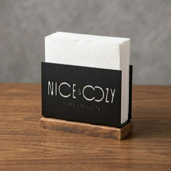 Серветниця металеві Nice & Cozy з індивідуальним брендуванням M для серветок 12х12 см чорні