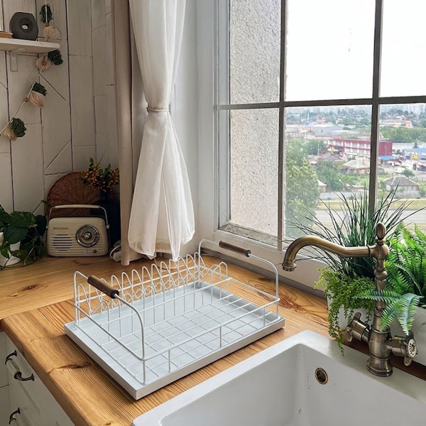 Сушарка для посуду Nice & Cozy Garret з піддоном металева біла