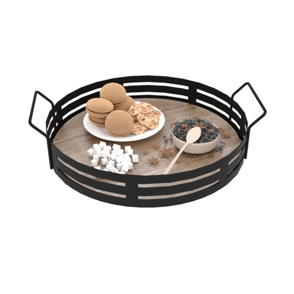 Поднос Nice & Cozy Garret Plus металлический с деревянным основанием черный