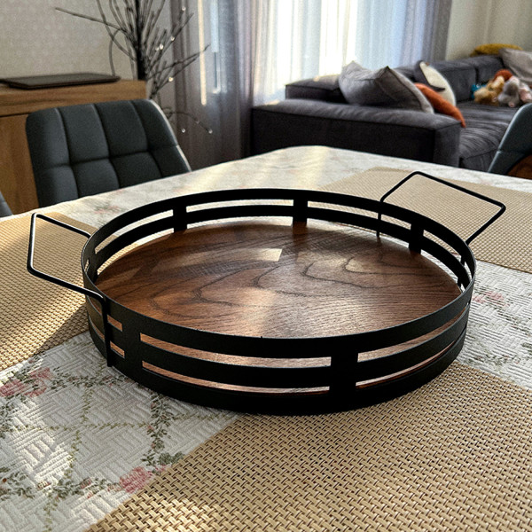 Поднос Nice & Cozy Garret Plus металлический с деревянным основанием черный