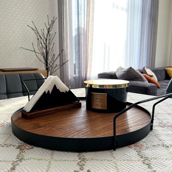 Таця Nice & Cozy Garret Simple металева з дерев'яною основою чорна
